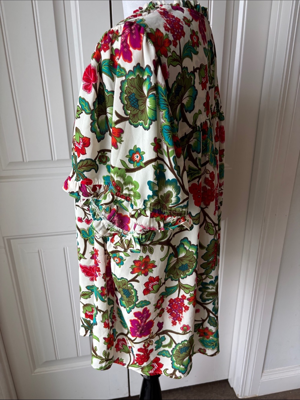 Rose & Olive Ivory Floral Smocked-Yoke Blouse with Green & Red Accents - Picture 4 of 8
